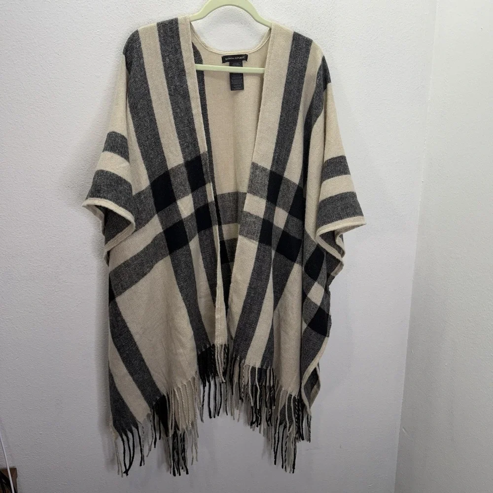 Banana Republic Cashmere Wool Blend Shawl Wrap Blanket Sweater OS Cabincore